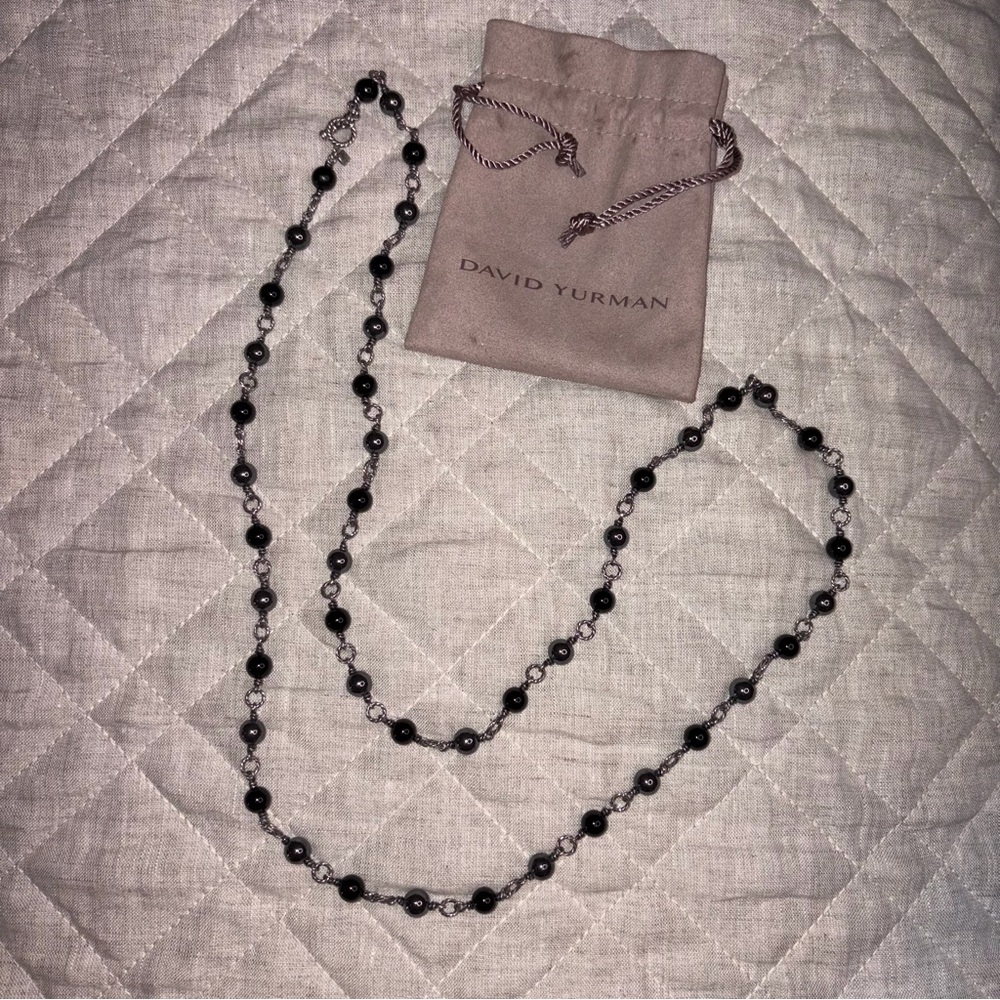 David Yurman Sterling Silver Bijoux Onyx and Hematine Bead Chain Necklace
